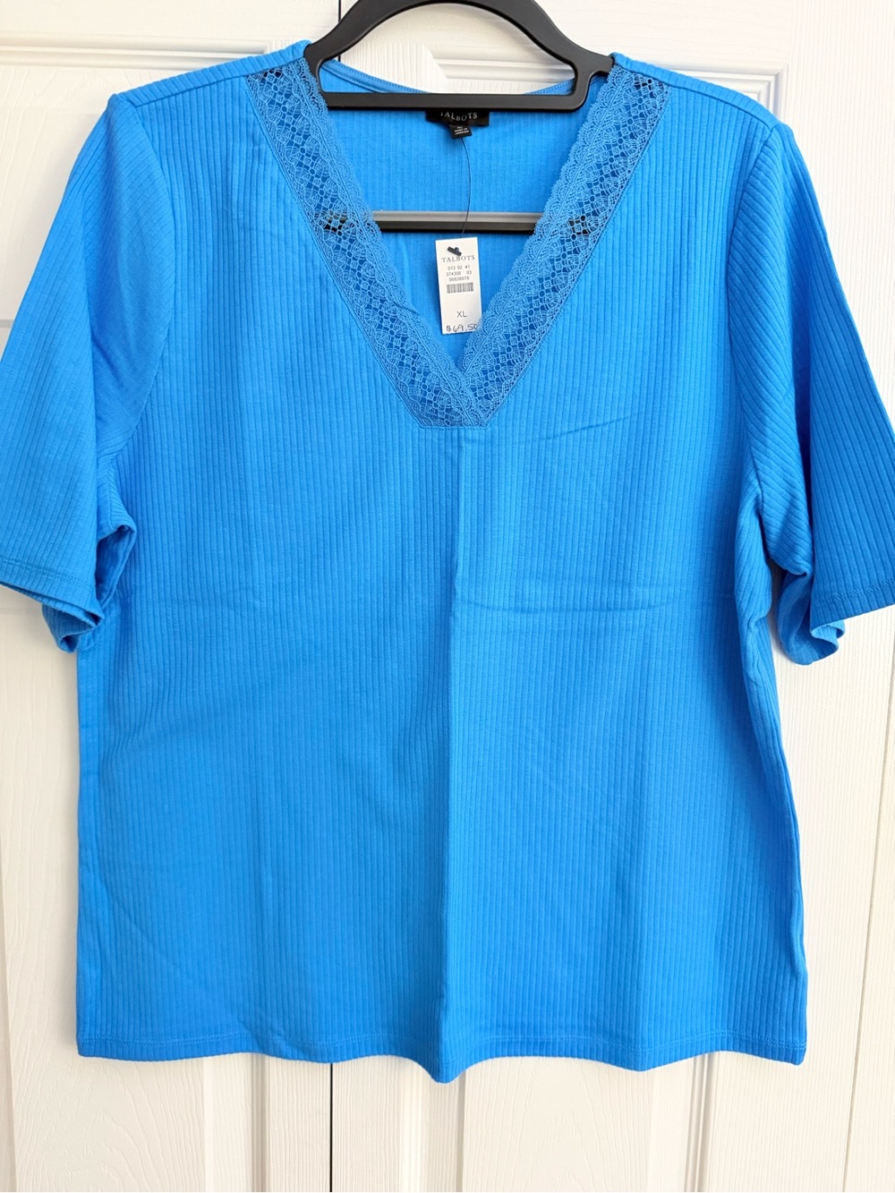 Talbots V-Neck Lace Trim Short Sleeve Top